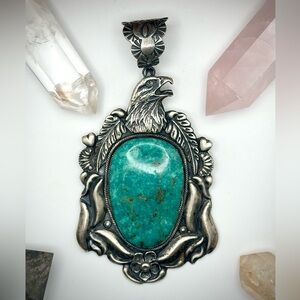 Sterling silver eagle pendant 925 turquoise necklace Native American made